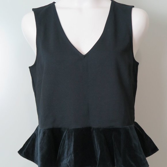 J. Crew Tops - NWT J. CREW Black Velvet Ruffle Viscose Blend V-Neck Versatile Top Size M